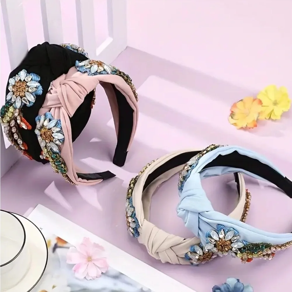 Rhinestone Floral Embroidered Headband